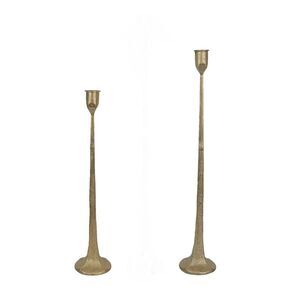 Set of 2 Mid-Century Style Forged Iron Taper Candle Holder Antique Gold Finish